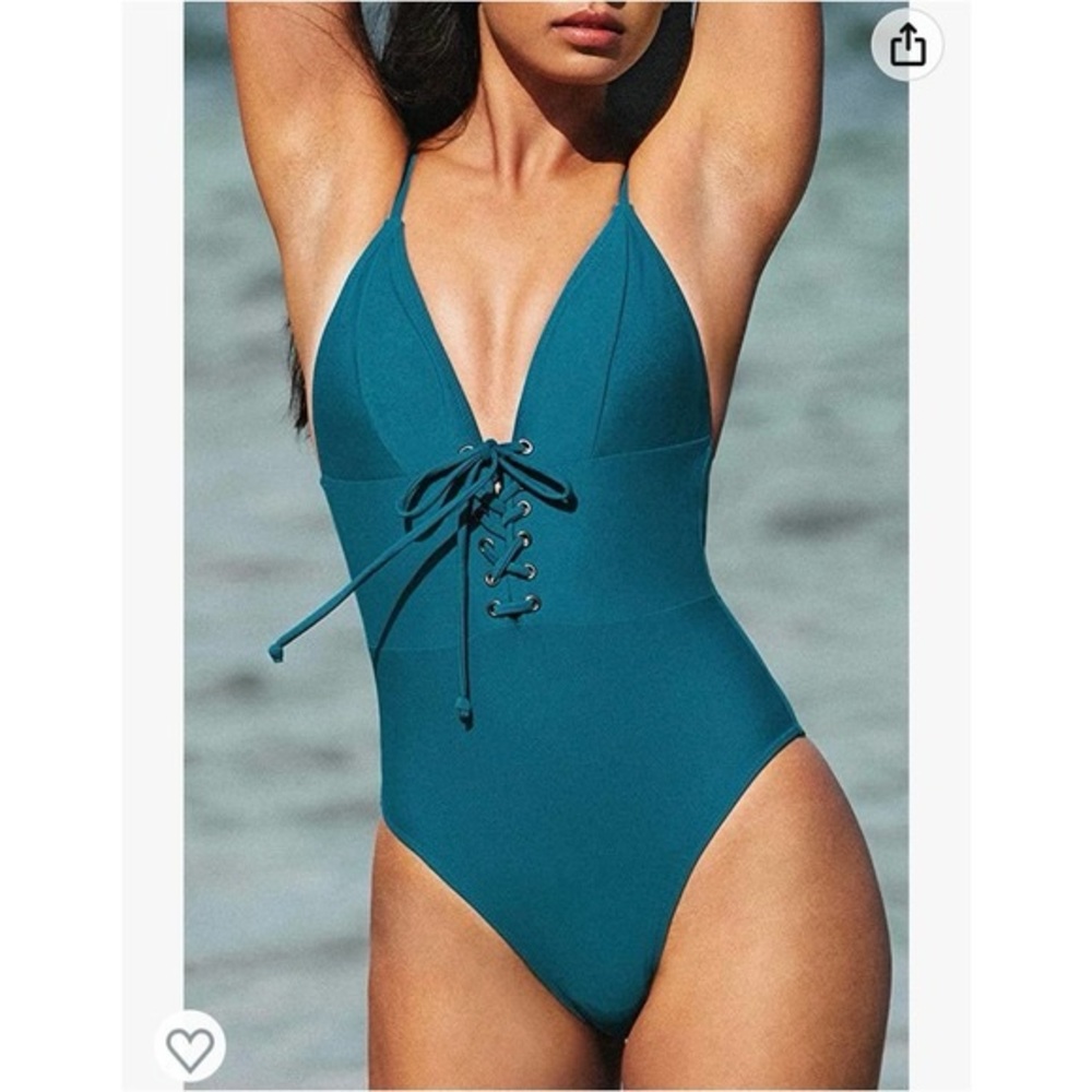 🩱Cupshe One Piece Swimsuit Teal Lace Up Adjustable Bathing Suit🩱~XL 🆕 NWT